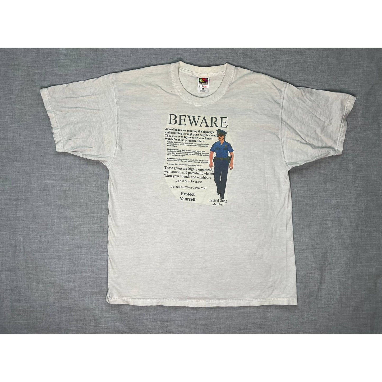 Vintage 90s Beware Of Police Protect Yourself Cop T-shirt Large