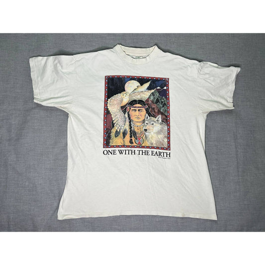 Vintage 1992 One With The Earth Native American Single Stitch T-shirt 2XL